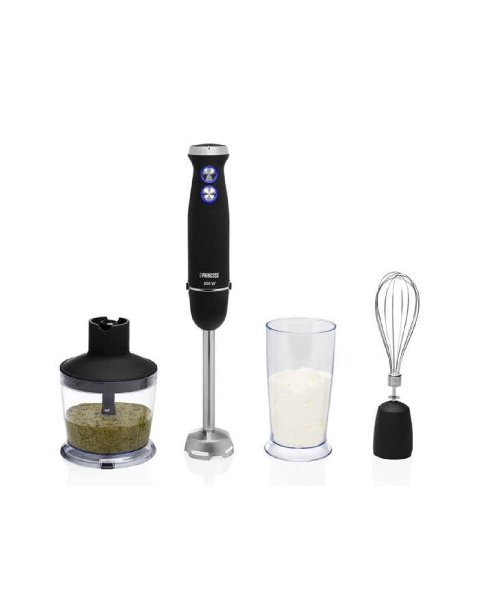 PRINCESS Princess 221220 Staafmixer - Hand blender - 800W - 4-in-1 Set- Inclusief hakmolen, garde en mengbeker