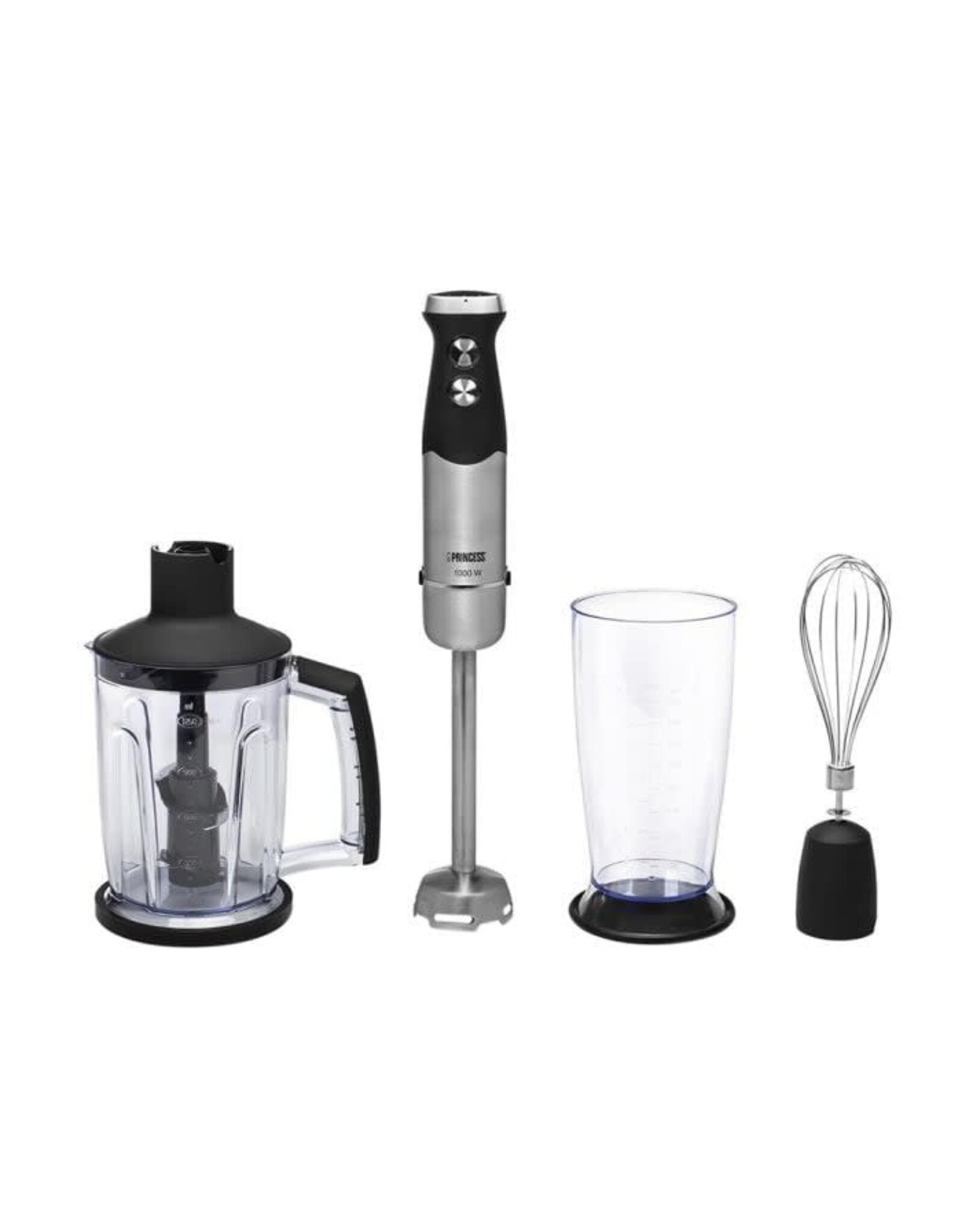 PRINCESS Princess 221221 Staafmixer - Hand blender - Extreem Krachtig – 1000 Watt - 4-in-1 Set - Inclusief Hakmolen, Garde, Mengbeker en Extra lange staaf voor Soep