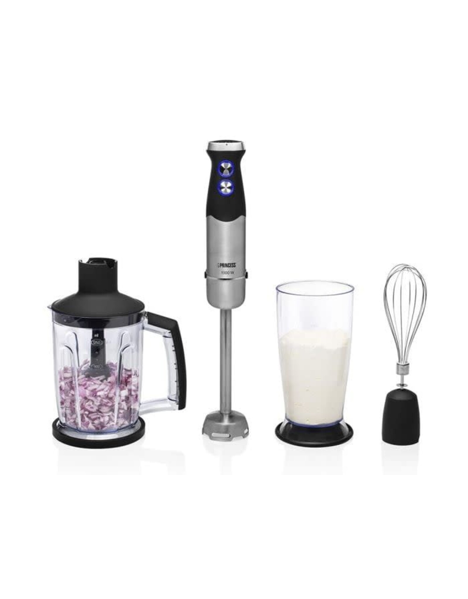 PRINCESS Princess 221221 Staafmixer - Hand blender - Extreem Krachtig – 1000 Watt - 4-in-1 Set - Inclusief Hakmolen, Garde, Mengbeker en Extra lange staaf voor Soep
