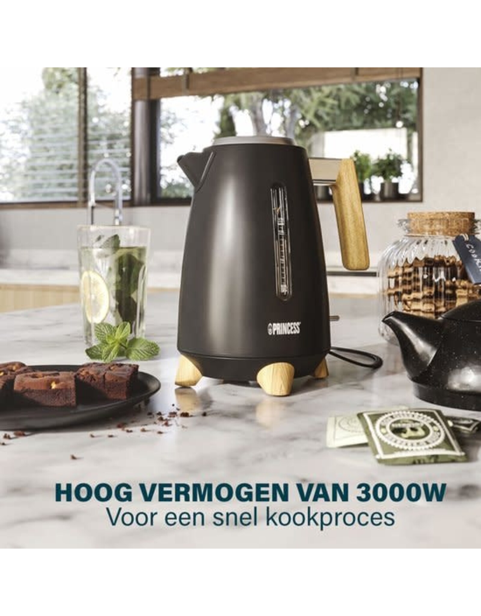 PRINCESS Princess Waterkoker Pure 236061 - 1.7 liter - 3000W - 360° draaibaar - Zwart - RVS