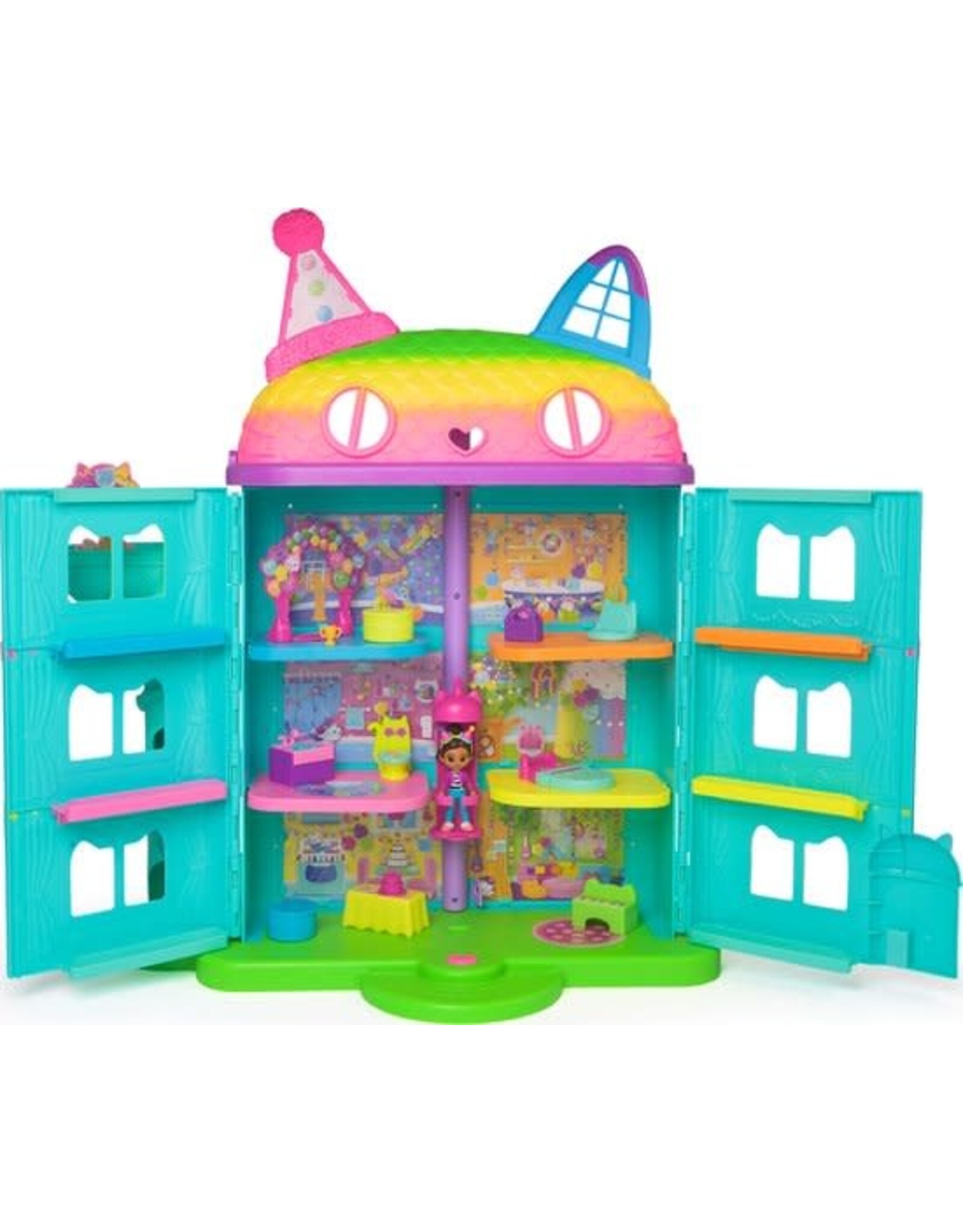 Gabby's Dollhouse Gabby's Poppenhuis - Feest Poppenhuis - +60cm hoog - vanaf 3 jaar - met speelfiguren poppenhuismeubels en 6 geluidseffecten