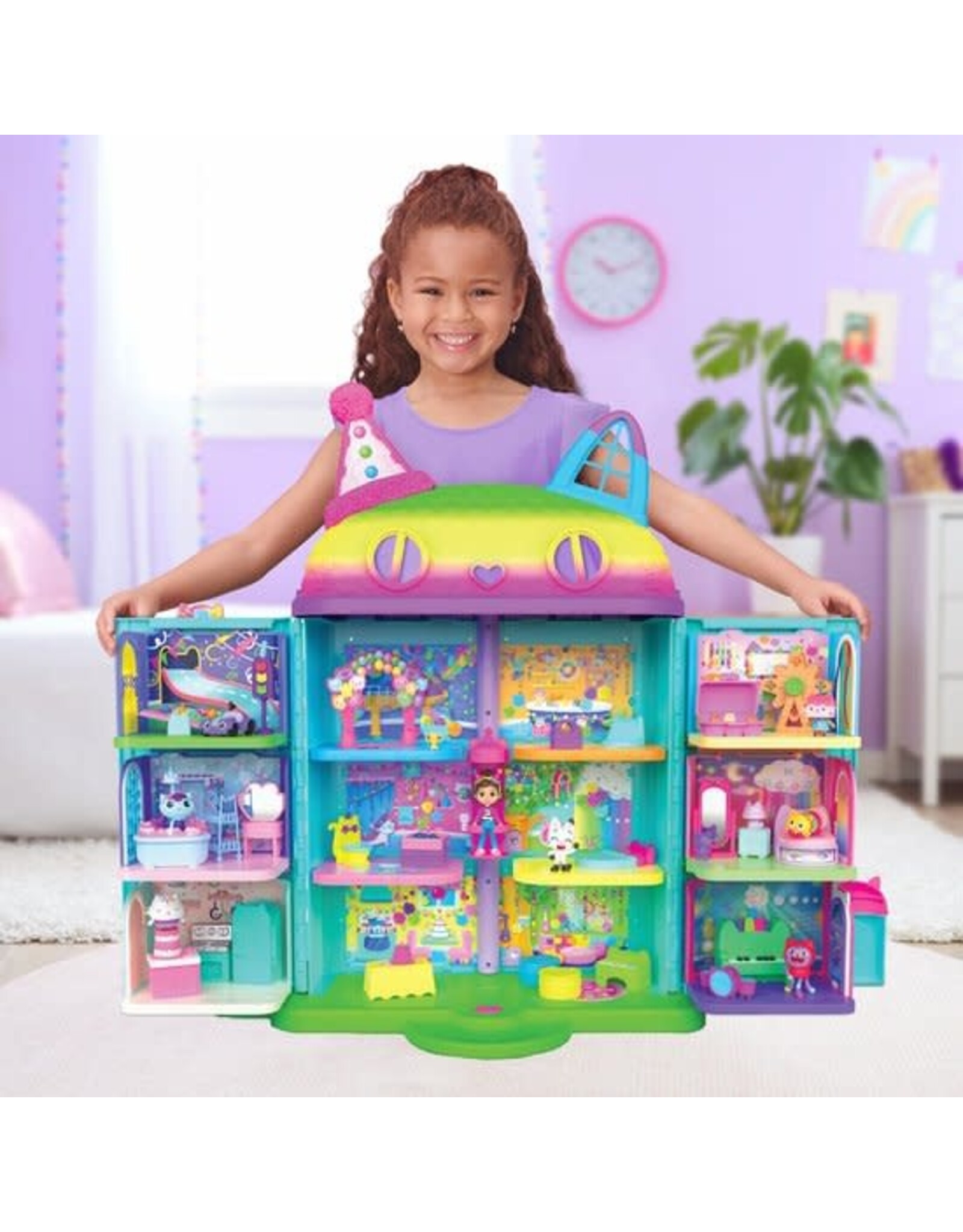 Gabby's Dollhouse Gabby's Poppenhuis - Feest Poppenhuis - +60cm hoog - vanaf 3 jaar - met speelfiguren poppenhuismeubels en 6 geluidseffecten