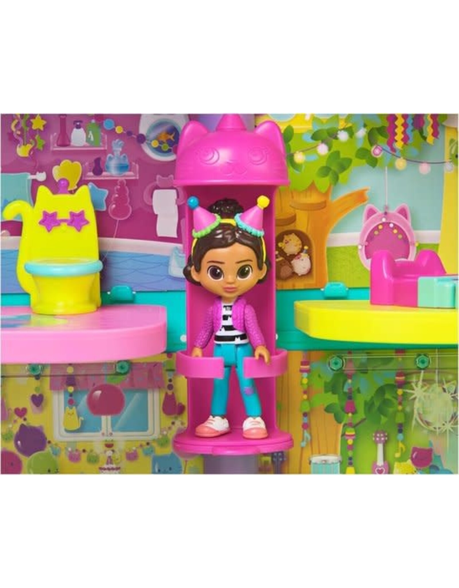 Gabby's Dollhouse Gabby's Poppenhuis - Feest Poppenhuis - +60cm hoog - vanaf 3 jaar - met speelfiguren poppenhuismeubels en 6 geluidseffecten
