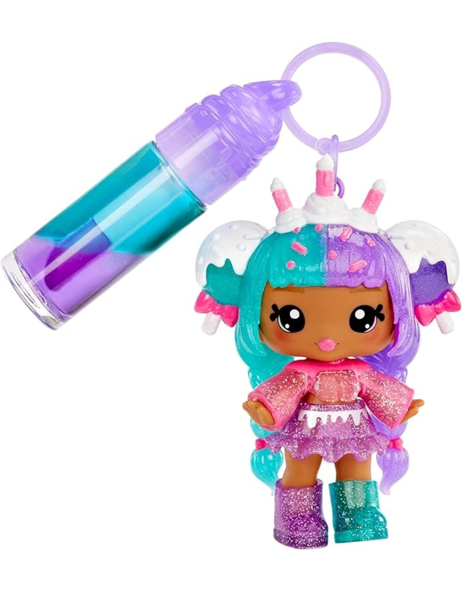 YUMMILAND Yummiland Lip Gloss Doll: Mystery Color Change - Carly Cakepop - Inclusief 1 pop, doe-het-zelf lipgloss + afneembare sleutelhanger, cosmeticaspel, collectie, voor kinderen vanaf 4 jaar