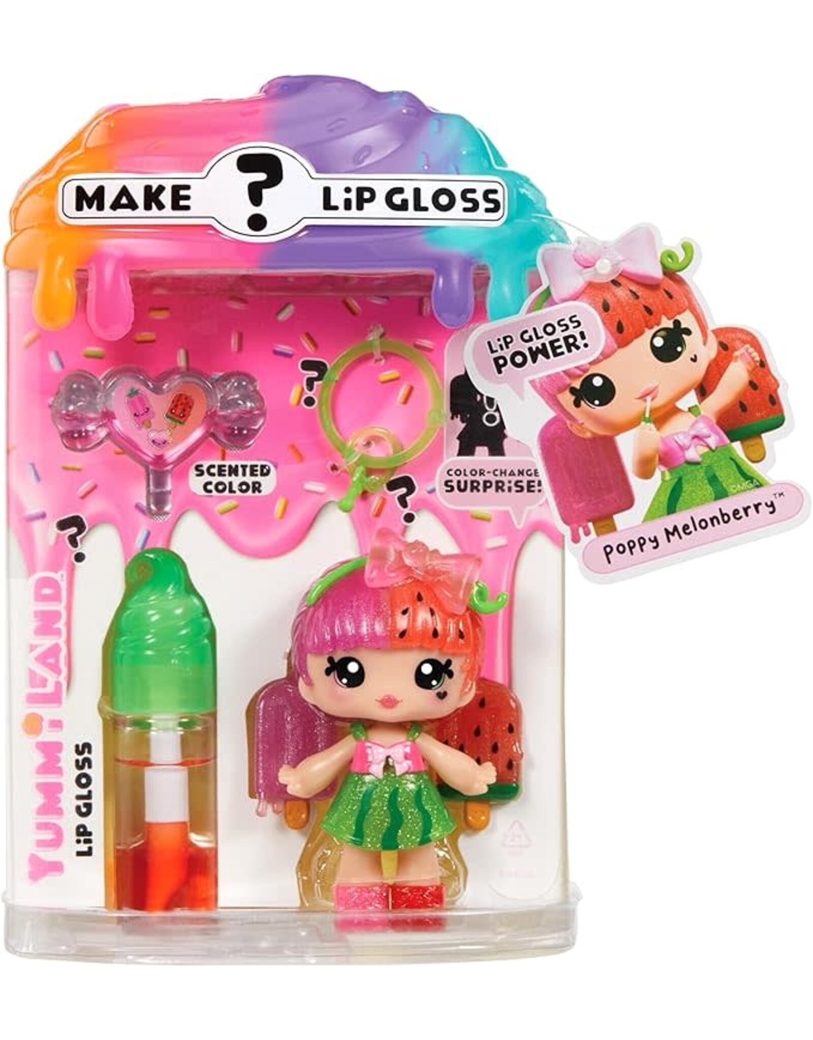 YUMMILAND Yummiland Lip Gloss Doll: Mystery Color Change - Poppy Melonberry Includes DIY Lip Gloss + Removable Keychain, Cosmetic Play, Collectible, Ages 4+