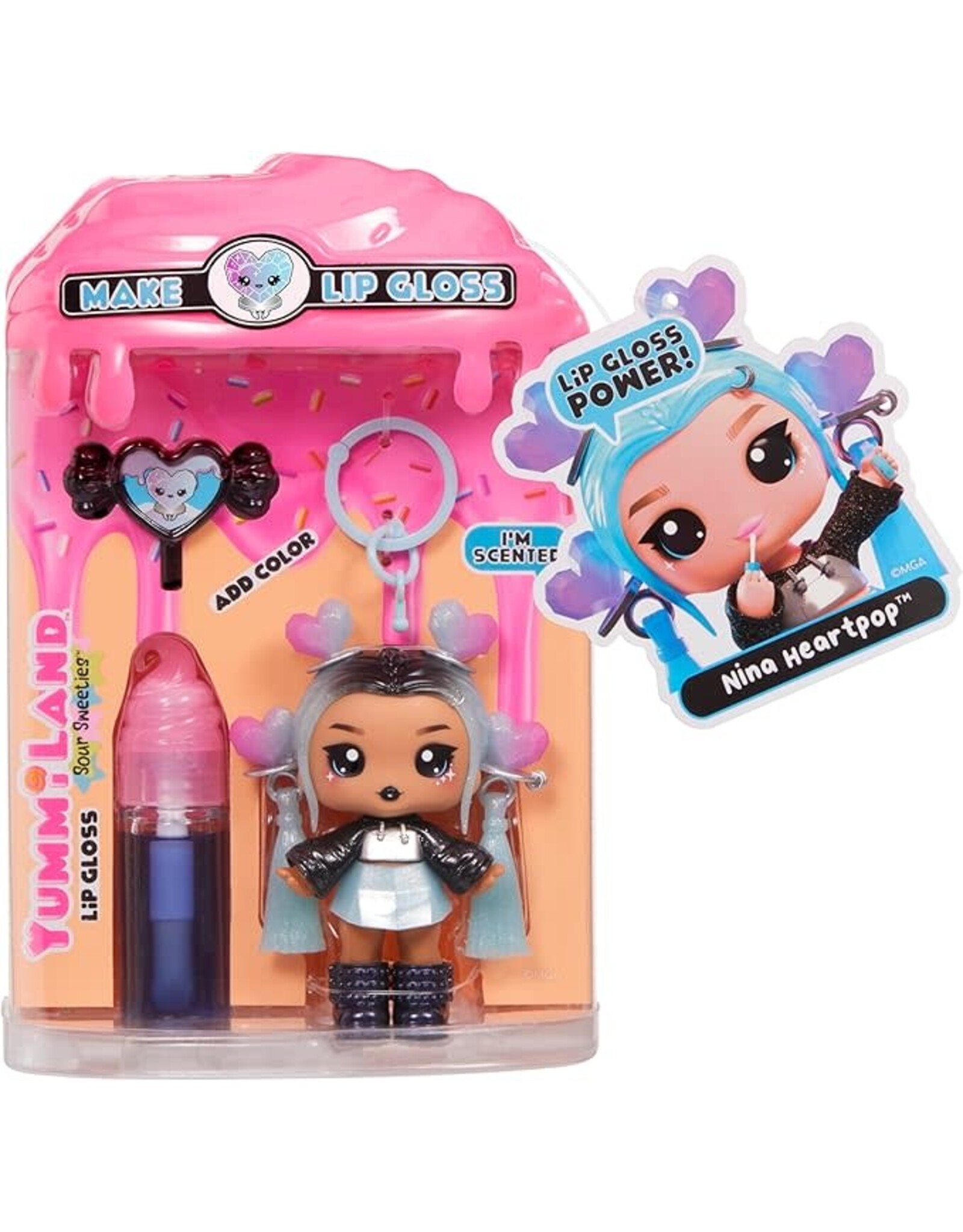 YUMMILAND Yummiland Lip Gloss Doll: Sour Sweeties - Nina Heartpop Includes DIY Lip Gloss + Removable Keychain, Cosmetic Play, Collectible, Ages 4+