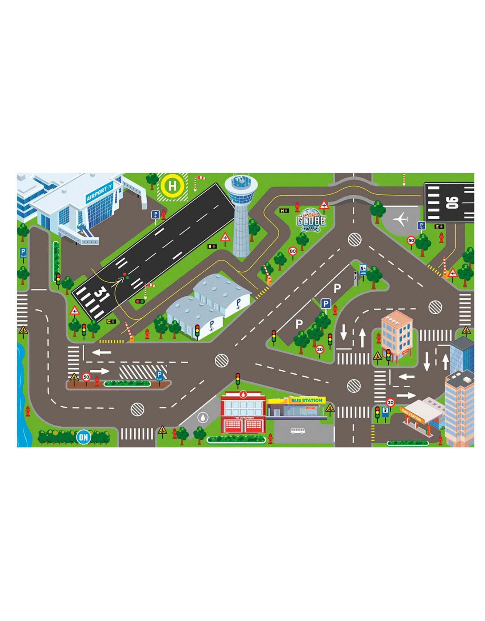 GLOBE Kids Globe Speelkleedmet LED verlichting: vliegveld 72x120 cm