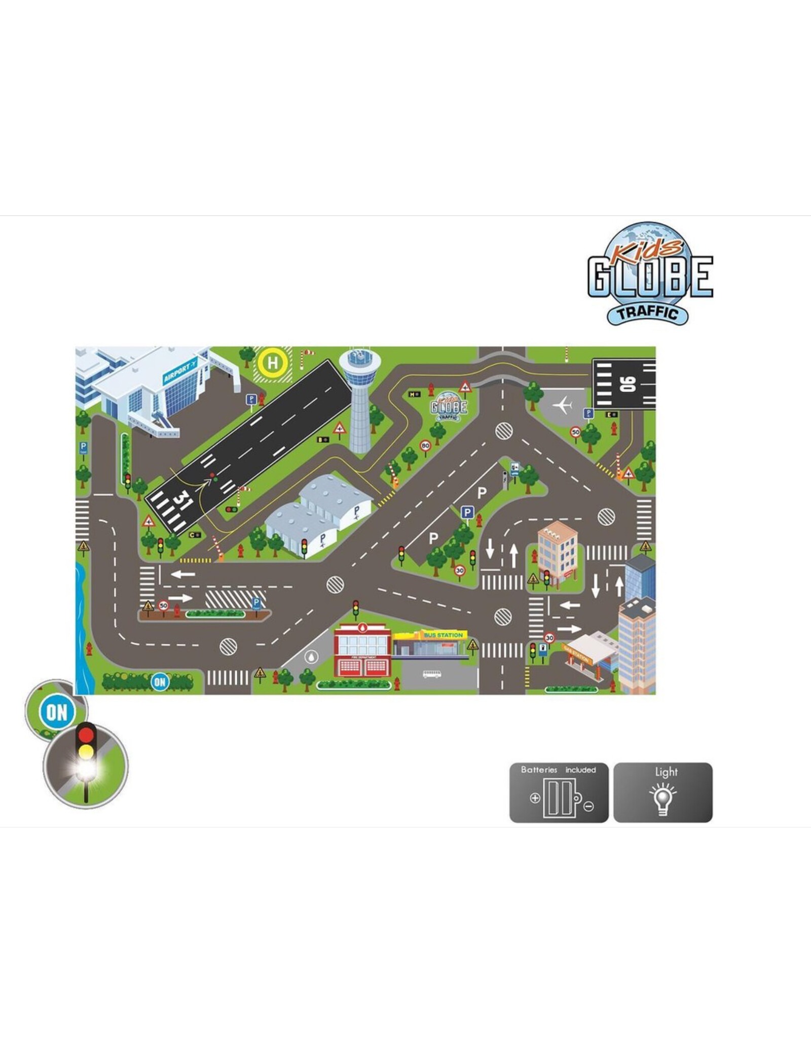 GLOBE Kids Globe Speelkleedmet LED verlichting: vliegveld 72x120 cm