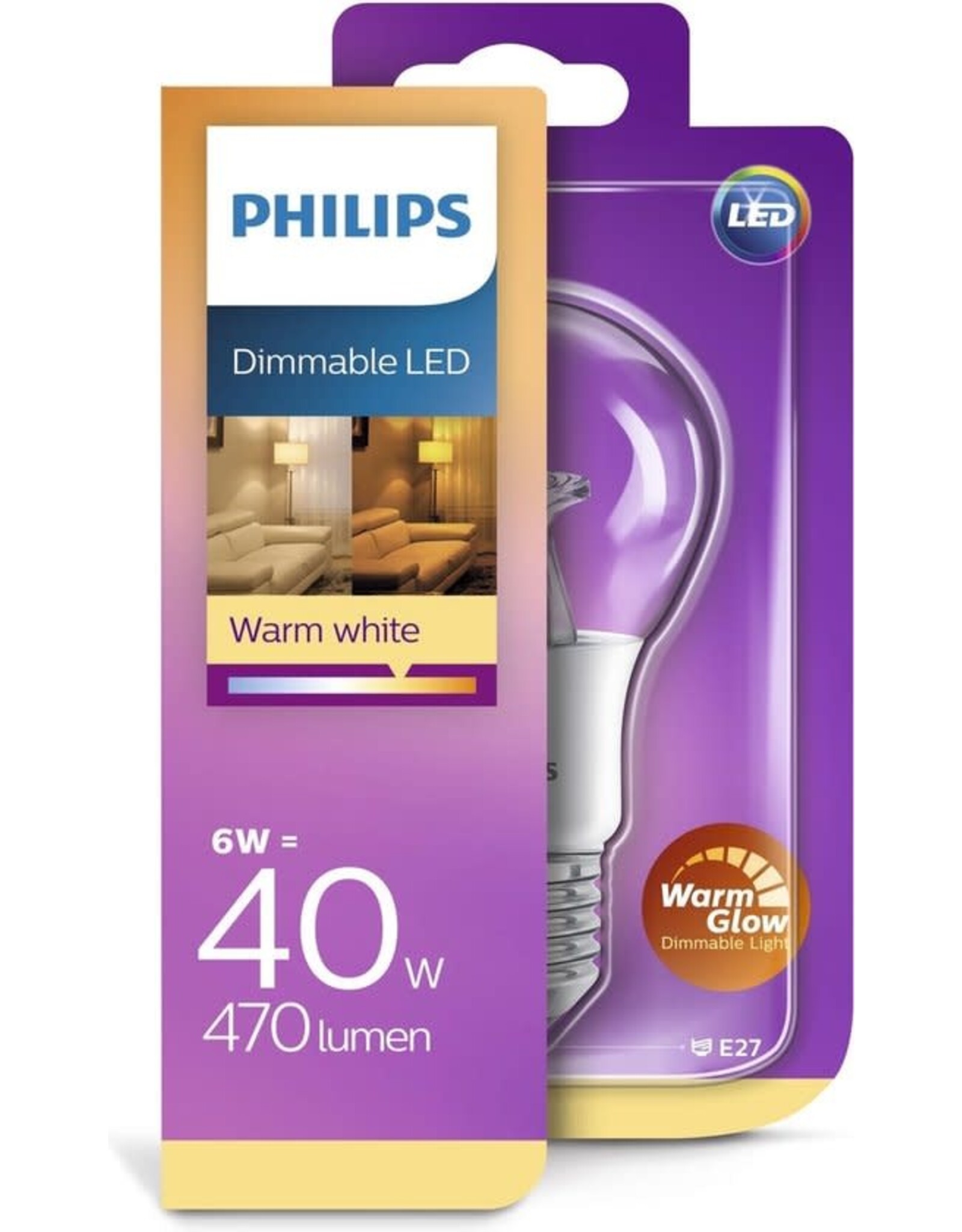 PHILIPS Philips Led Lamp E27 6W 470lm Kogel Helder Dimbaar
