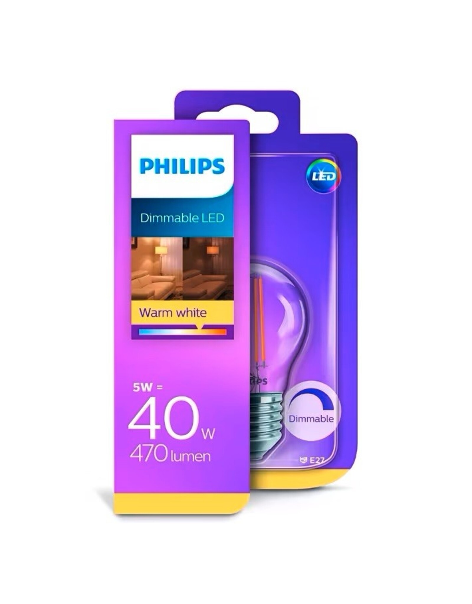 PHILIPS Philips LED filament kogel E27 5W=40W dimbaar