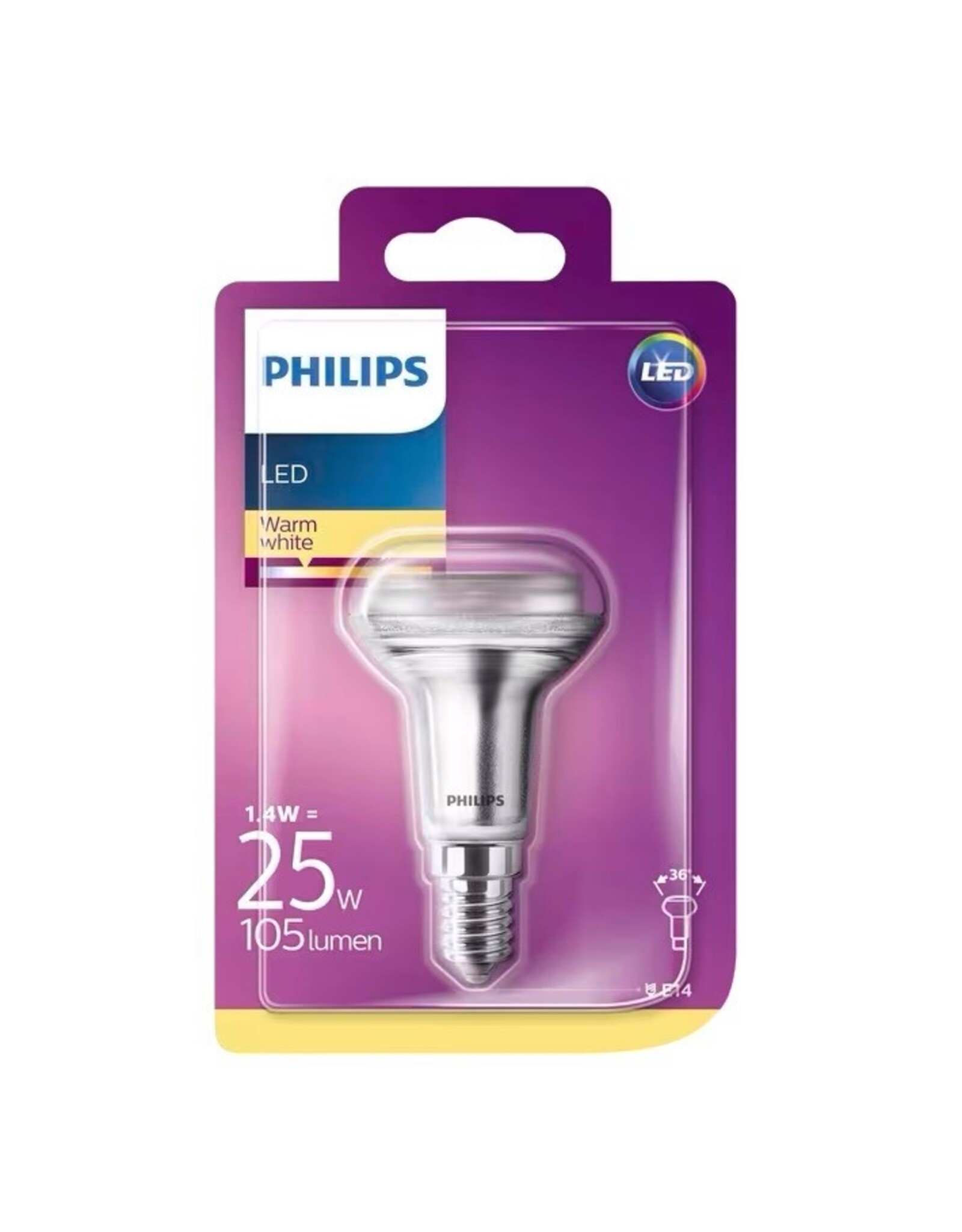 PHILIPS Philips LED reflector E14 1,4W(=25W) 105lm warm wit