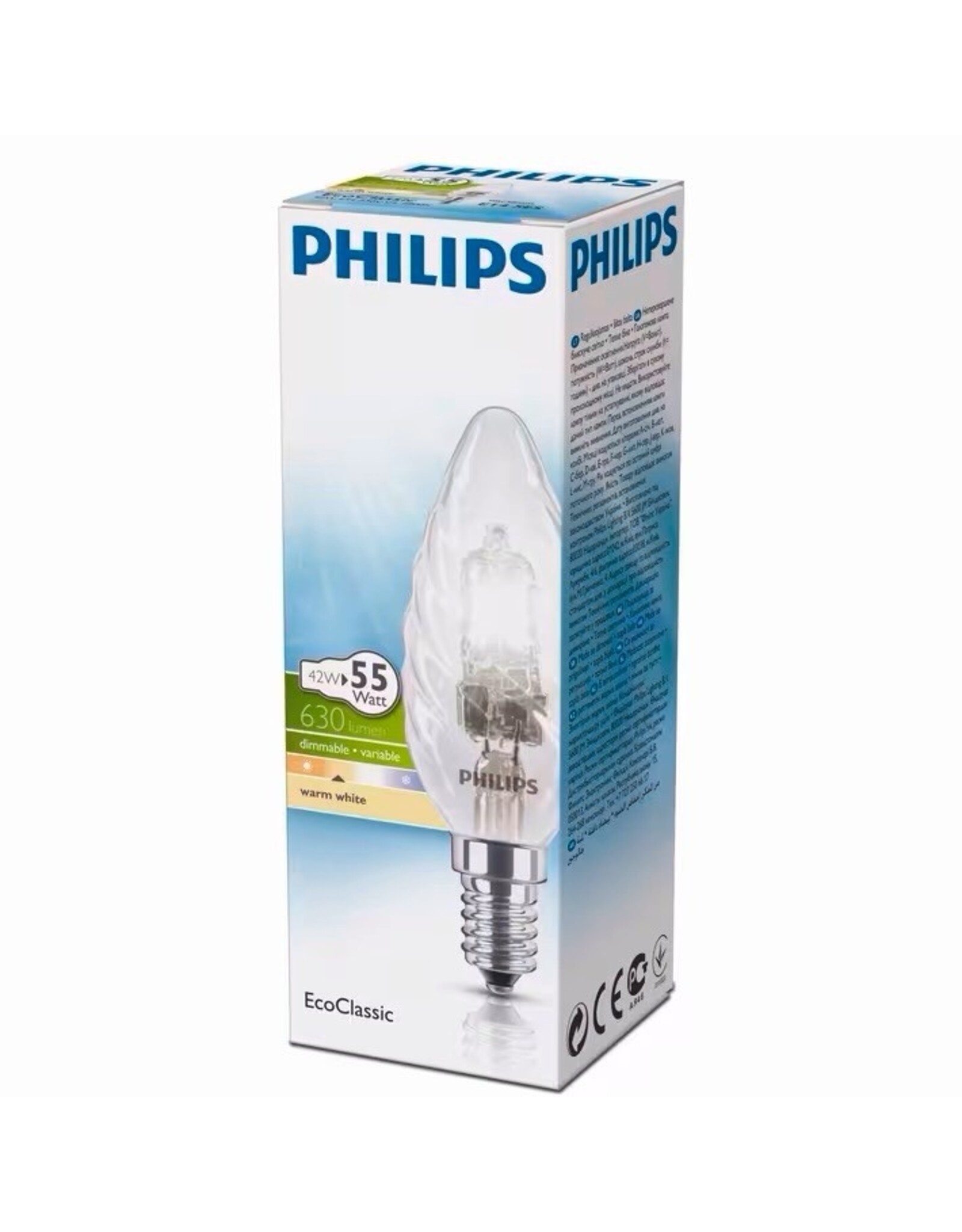 PHILIPS Philips EcoClassic halogeenlamp gedraaide kaars helder E14 42W