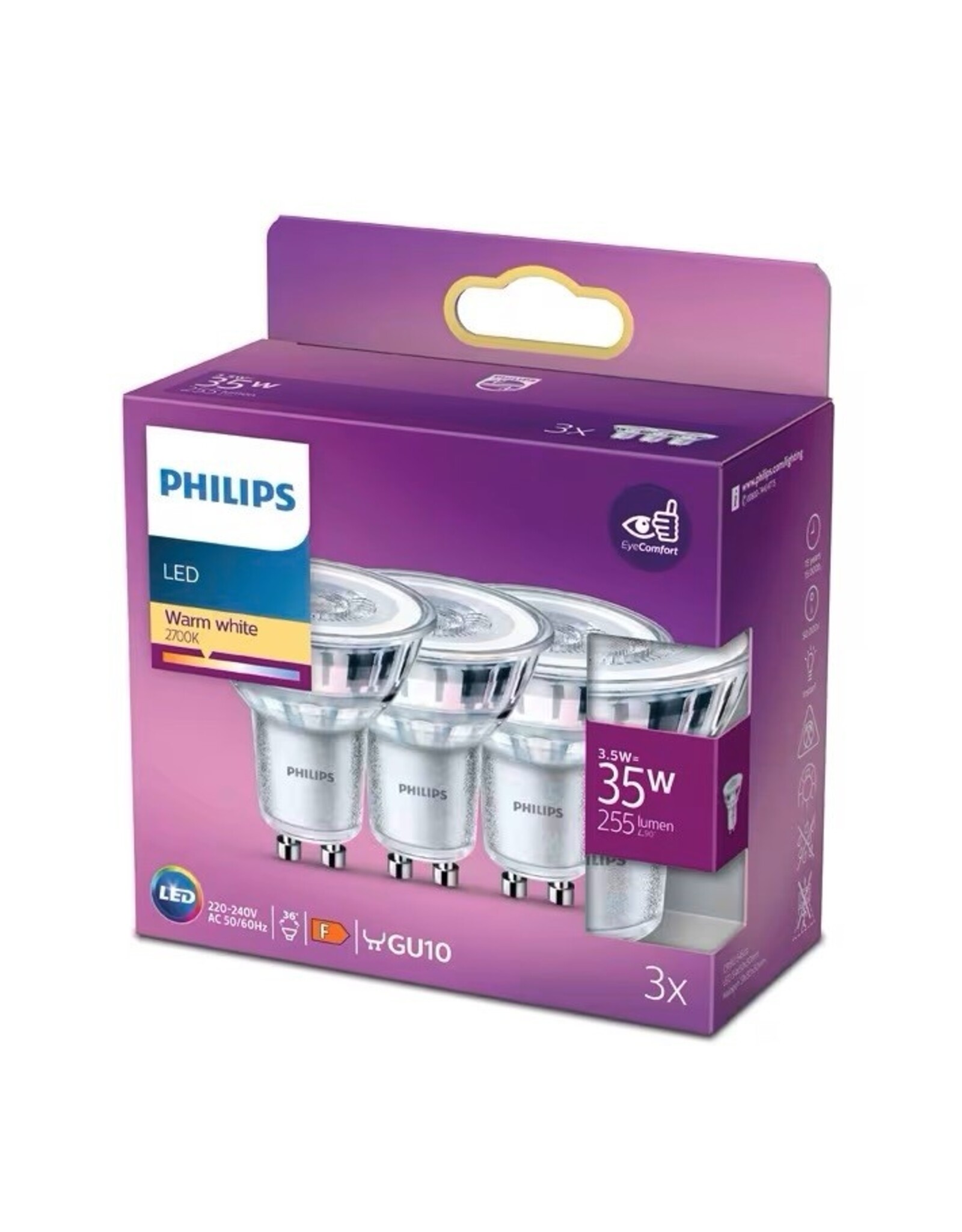 PHILIPS Philips LED spot GU10 35W 3 stuks niet dimbaar