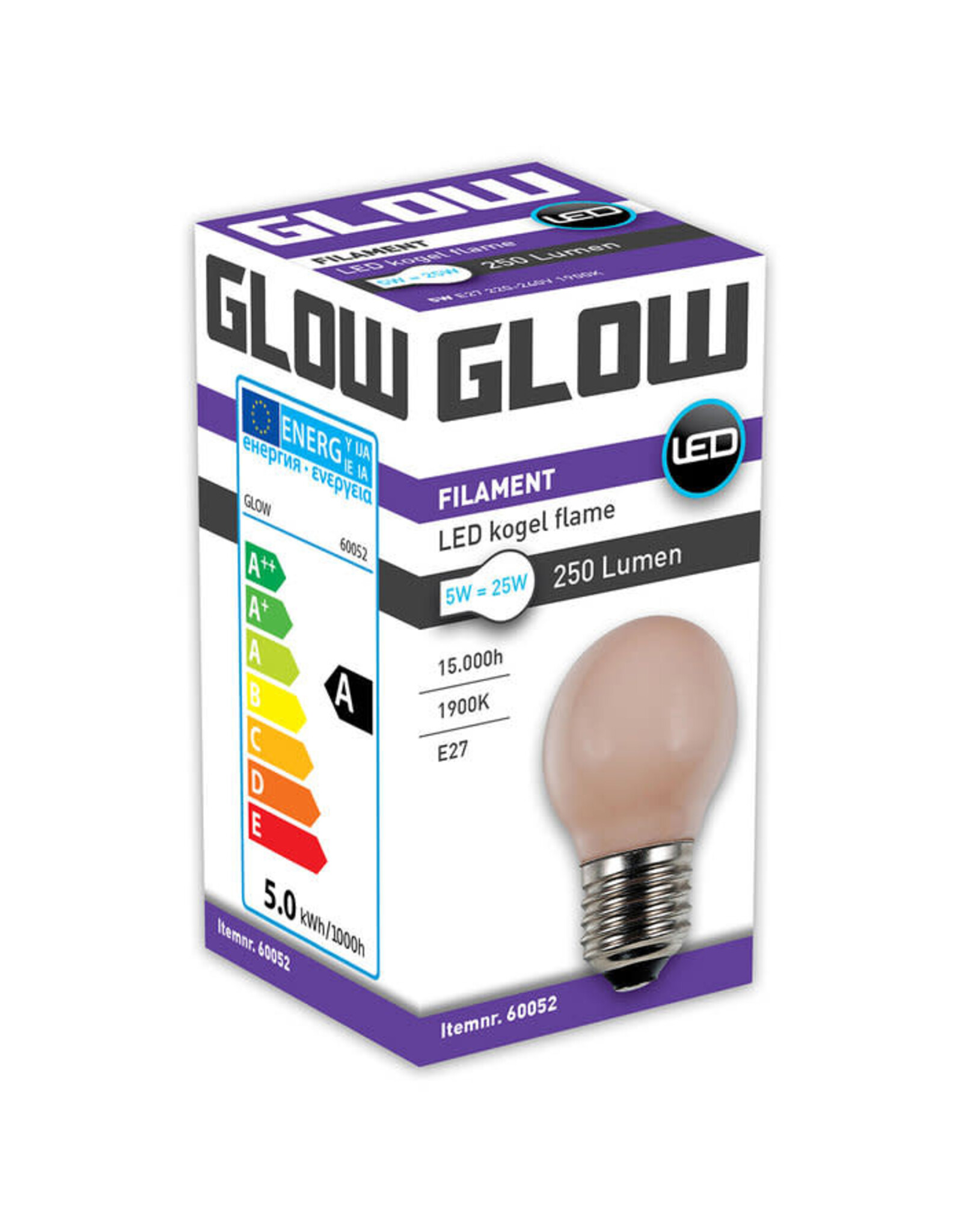 Glow Glow flame kogel e27 5w 25w 1900k 250lm dimbaar