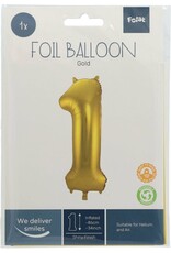 FOLAT Folie Ballon Cijfer 1 Goud Metallic XL 86cm leeg