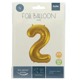 FOLAT Folie Ballon Cijfer 2 Goud Metallic XL 86cm leeg