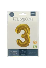 FOLAT Folie Ballon Cijfer 3 Goud Metallic XL 86cm leeg
