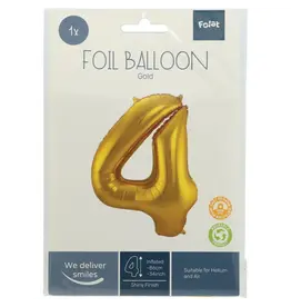 FOLAT Folie Ballon Cijfer 4 Goud Metallic XL 86cm leeg