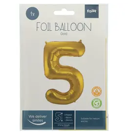 FOLAT Folie Ballon Cijfer 5 Goud Metallic XL 86cm leeg