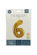 FOLAT Folie Ballon Cijfer 6 Goud Metallic XL 86cm leeg