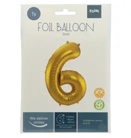 FOLAT Folie Ballon Cijfer 6 Goud Metallic XL 86cm leeg