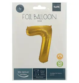 FOLAT Folie Ballon Cijfer 7 Goud Metallic XL 86cm leeg