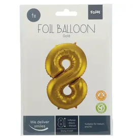 FOLAT Folie Ballon Cijfer 8 Goud Metallic XL 86cm leeg