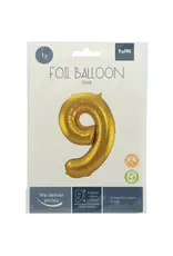 FOLAT Folie Ballon Cijfer 9 Goud Metallic XL 86cm leeg