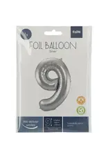FOLAT Folie Ballon Cijfer 9 Zilver Metallic XL 86cm leeg