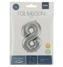 FOLAT Folie Ballon Cijfer 8 Zilver Metallic XL 86cm leeg