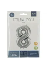 FOLAT Folie Ballon Cijfer 8 Zilver Metallic XL 86cm leeg