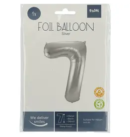FOLAT Folie Ballon Cijfer 7 Zilver Metallic XL 86cm leeg