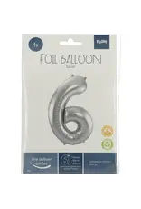 FOLAT Folie Ballon Cijfer 6 Zilver Metallic XL 86cm leeg
