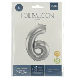 FOLAT Folie Ballon Cijfer 6 Zilver Metallic XL 86cm leeg