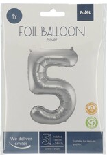 FOLAT Folat Original - Folieballon Cijfer 5 Zilver - 86 cm