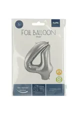 FOLAT Folie Ballon Cijfer 4 Zilver Metallic XL 86cm leeg