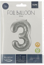 FOLAT Folat Original - Folieballon Cijfer 3 Zilver - 86 cm