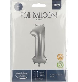 FOLAT Folie Ballon Cijfer 1 Zilver Metallic XL 86cm leeg