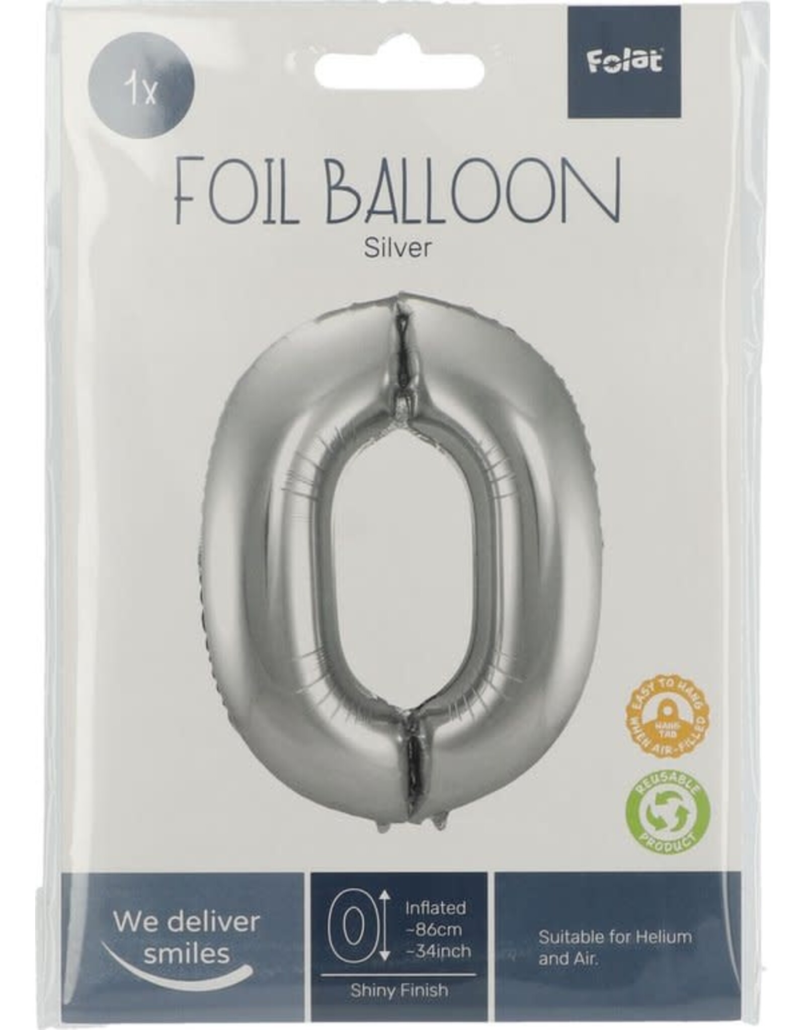 FOLAT Folat Original - Folieballon Cijfer 0 Zilver - 86 cm
