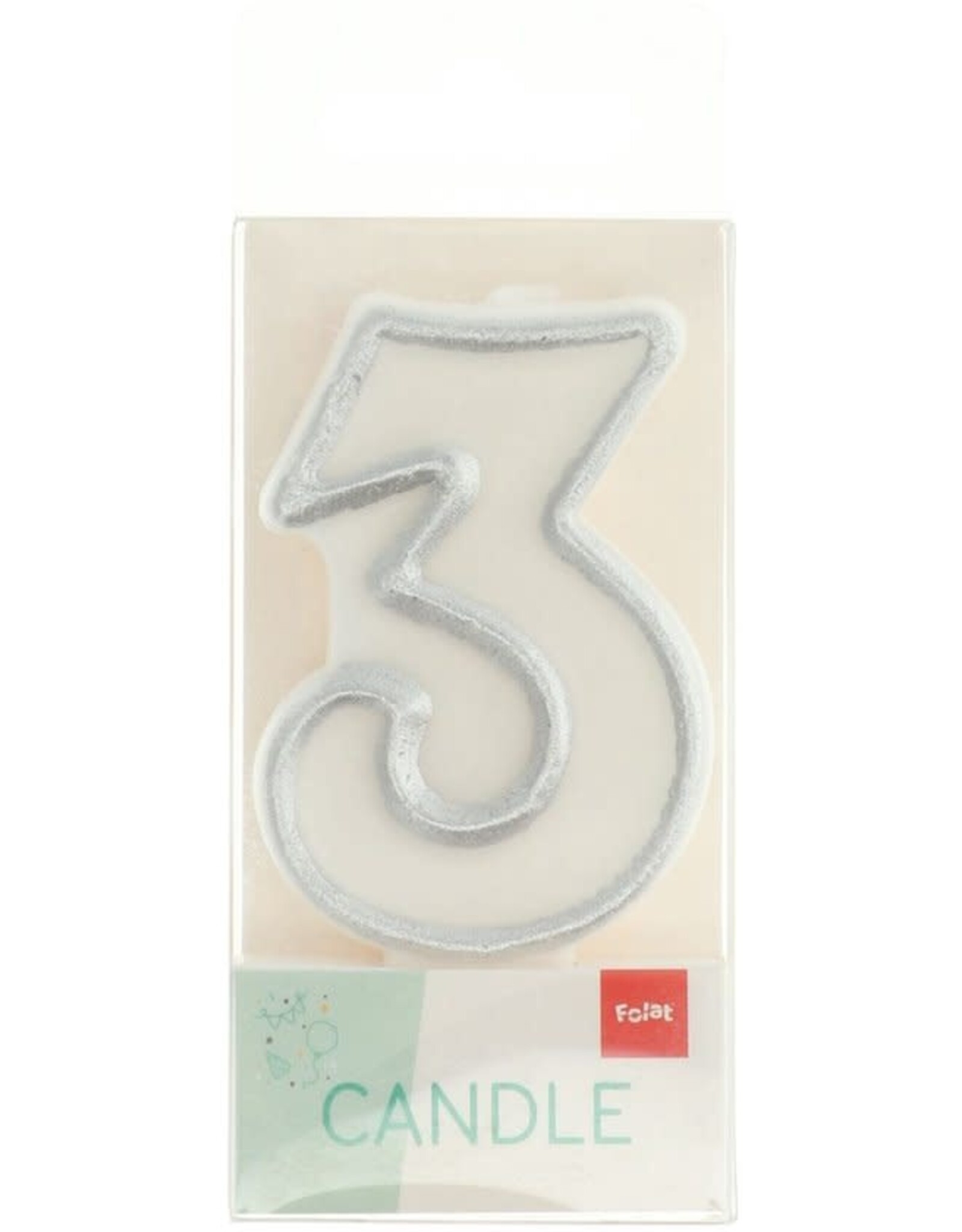 FOLAT Folat Original - Kaars cijfer 3 simply chique silver 9 cm