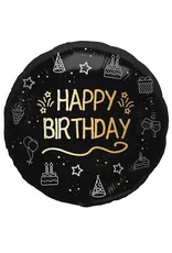 FOLAT Happy Birthday Helium Ballon Zwart Goud Leeg 45cm