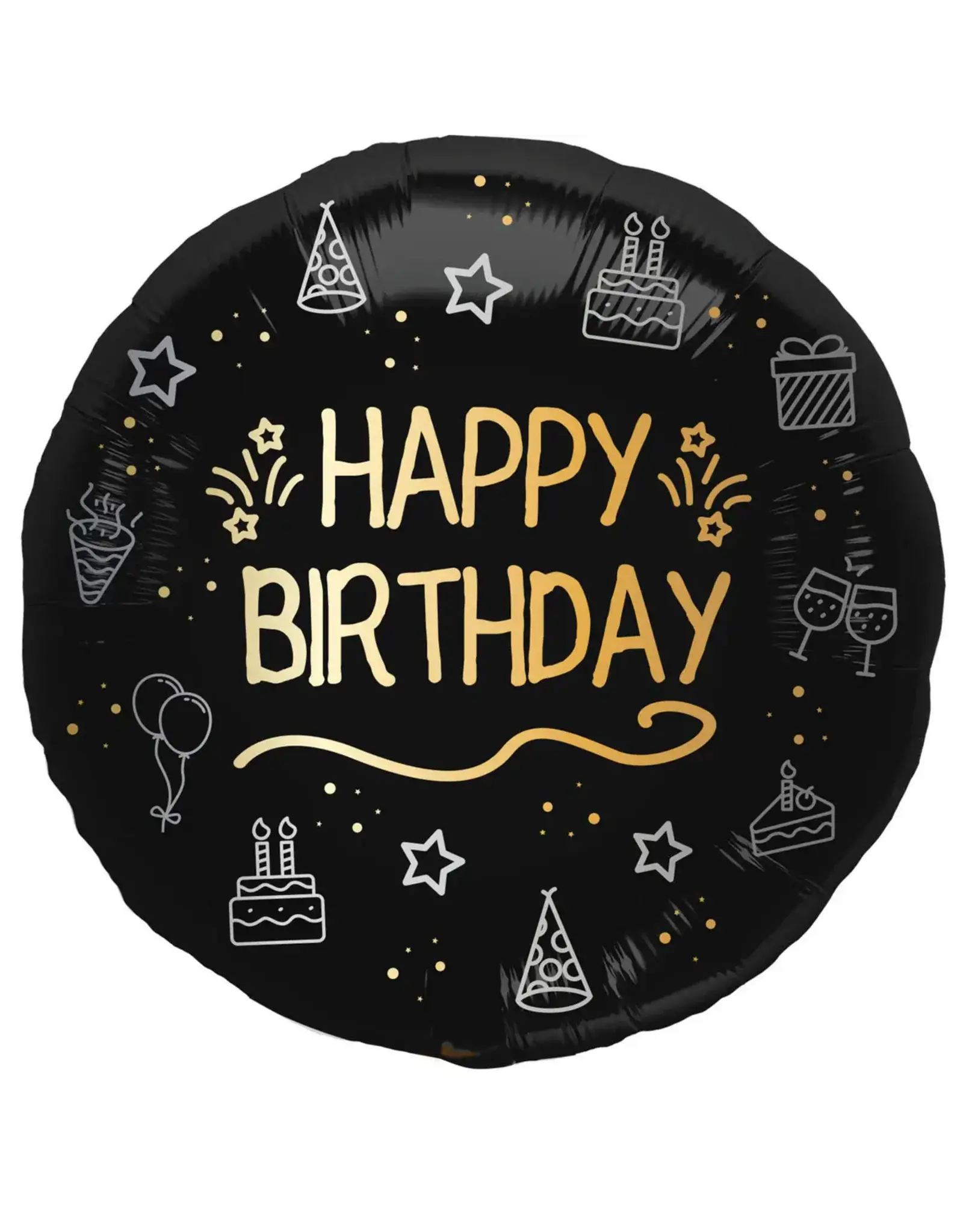 FOLAT Happy Birthday Helium Ballon Zwart Goud Leeg 45cm