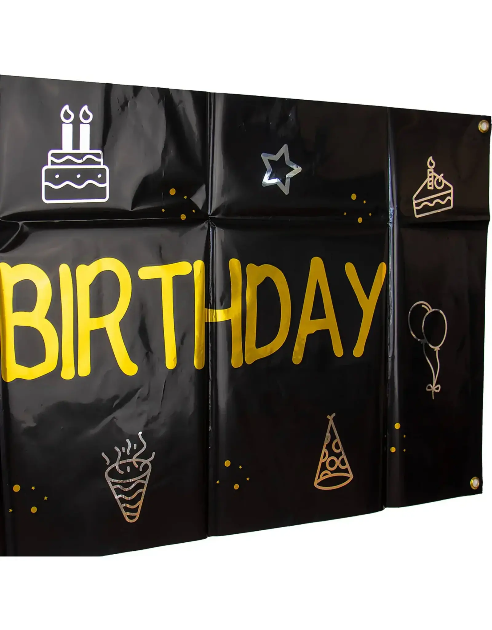 FOLAT Happy Birthday Banner Zwart Goud 1,6m