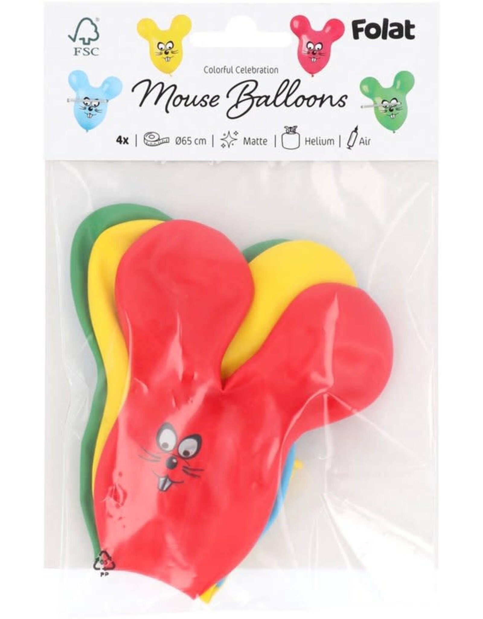 FOLAT Muis ballonnen - Stripetastic- Assorti - 65 cm - 4 stuks