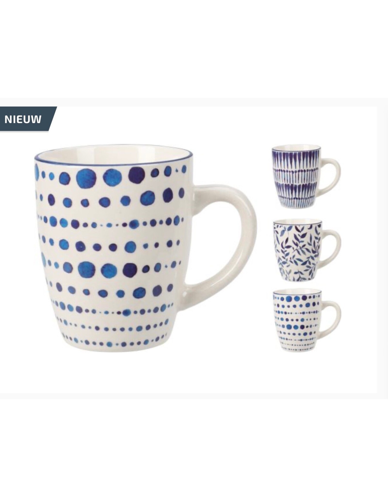 EXCELLENT HOUSEWARE Beker new bone porselein wit/blauw