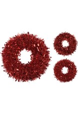 Decoris Kerstkrans van Lametta 50 cm - Deurkrans Rood - Kerstversiering buiten - Kerstdecoratie
