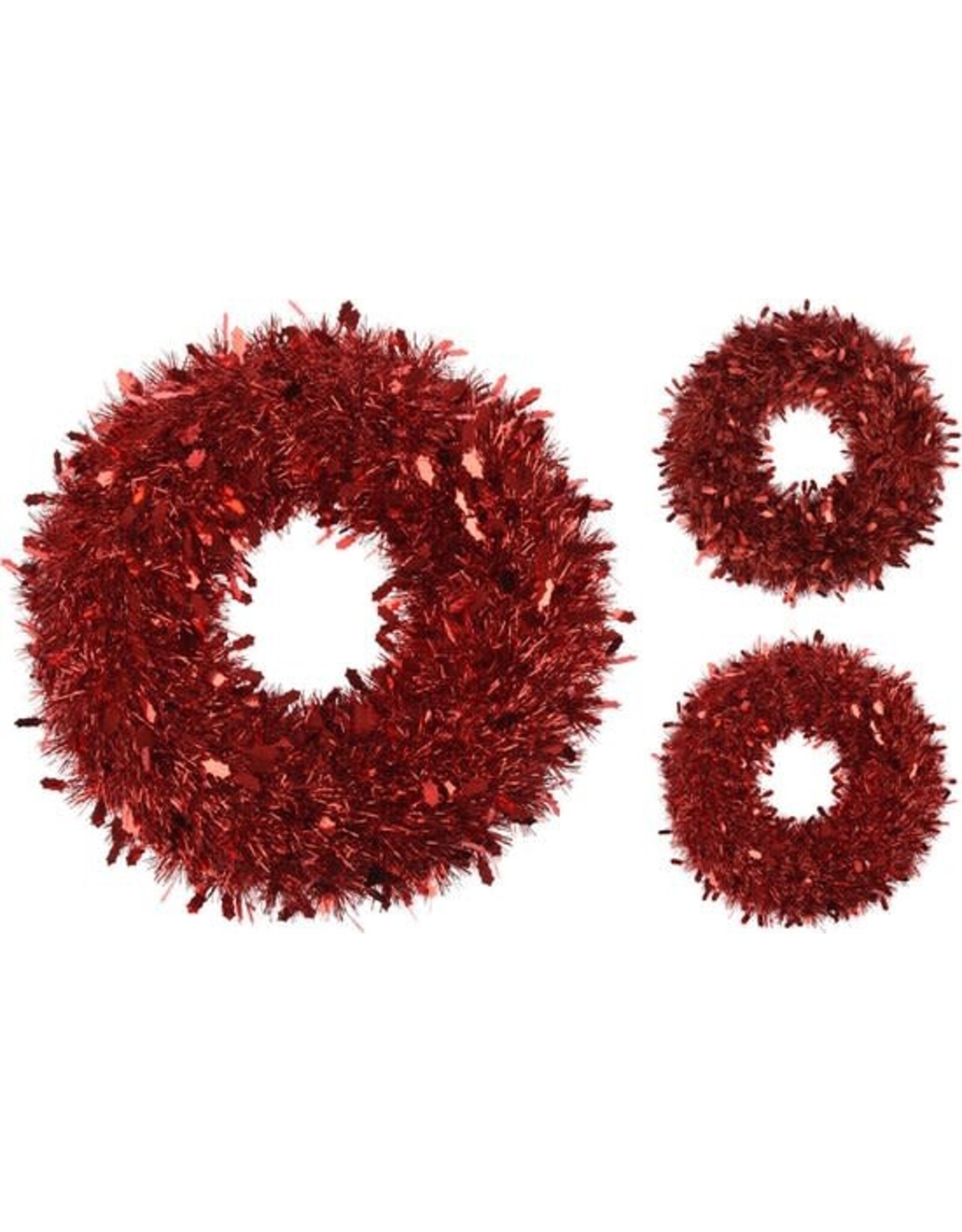 Decoris Kerstkrans van Lametta 50 cm - Deurkrans Rood - Kerstversiering buiten - Kerstdecoratie