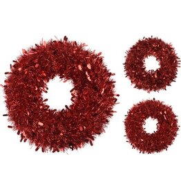Decoris Kerstkrans van Lametta 50 cm - Deurkrans Rood - Kerstversiering buiten - Kerstdecoratie