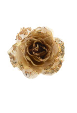 Decoris kerstclip roos met glitters | 14 cm goud