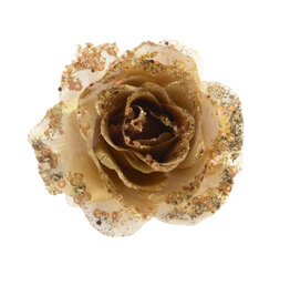 Everlands Decoris kerstclip roos met glitters | 14 cm goud